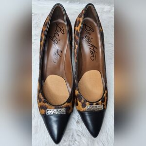 BRIGHTON LEOPARD FUR CALF W/ LEATHER TOE BACK HIGH HEEL PUMPS SHOES SIZE 8